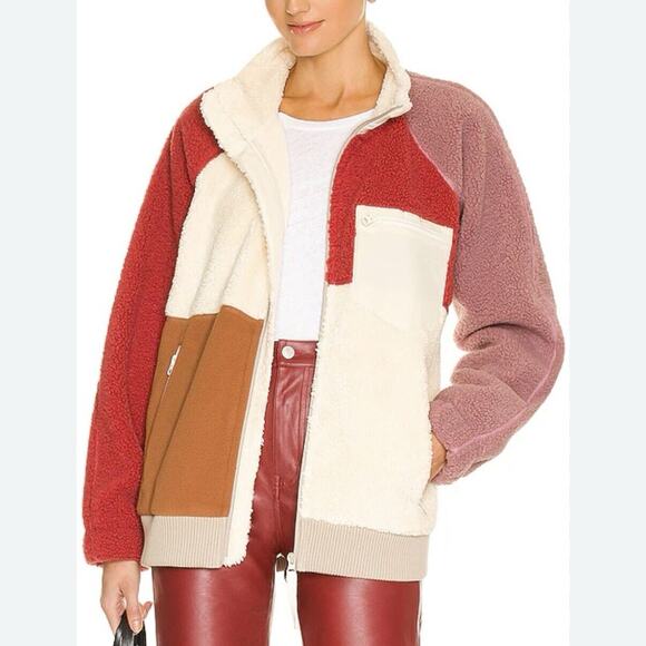 Helmut Lang Patchwork Fleece Jacket Winter White Dusty Pink Coral Red Cream Sz L - Picture 1 of 16